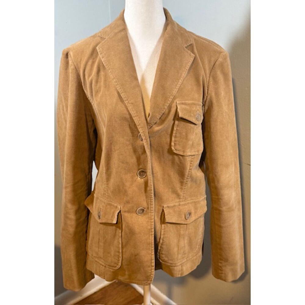 Lands End Khaki Corduroy Blazer Jacket Size 12 Preppy Eclectic Grandpa